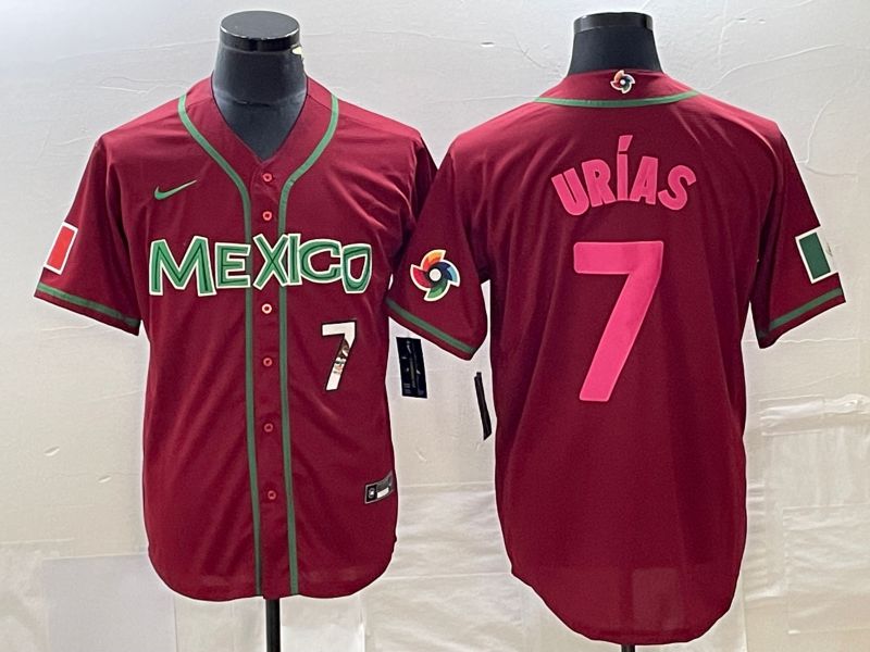 Men 2023 World Cub Mexico #7 Urias Red pink Nike MLB Jersey11->more jerseys->MLB Jersey